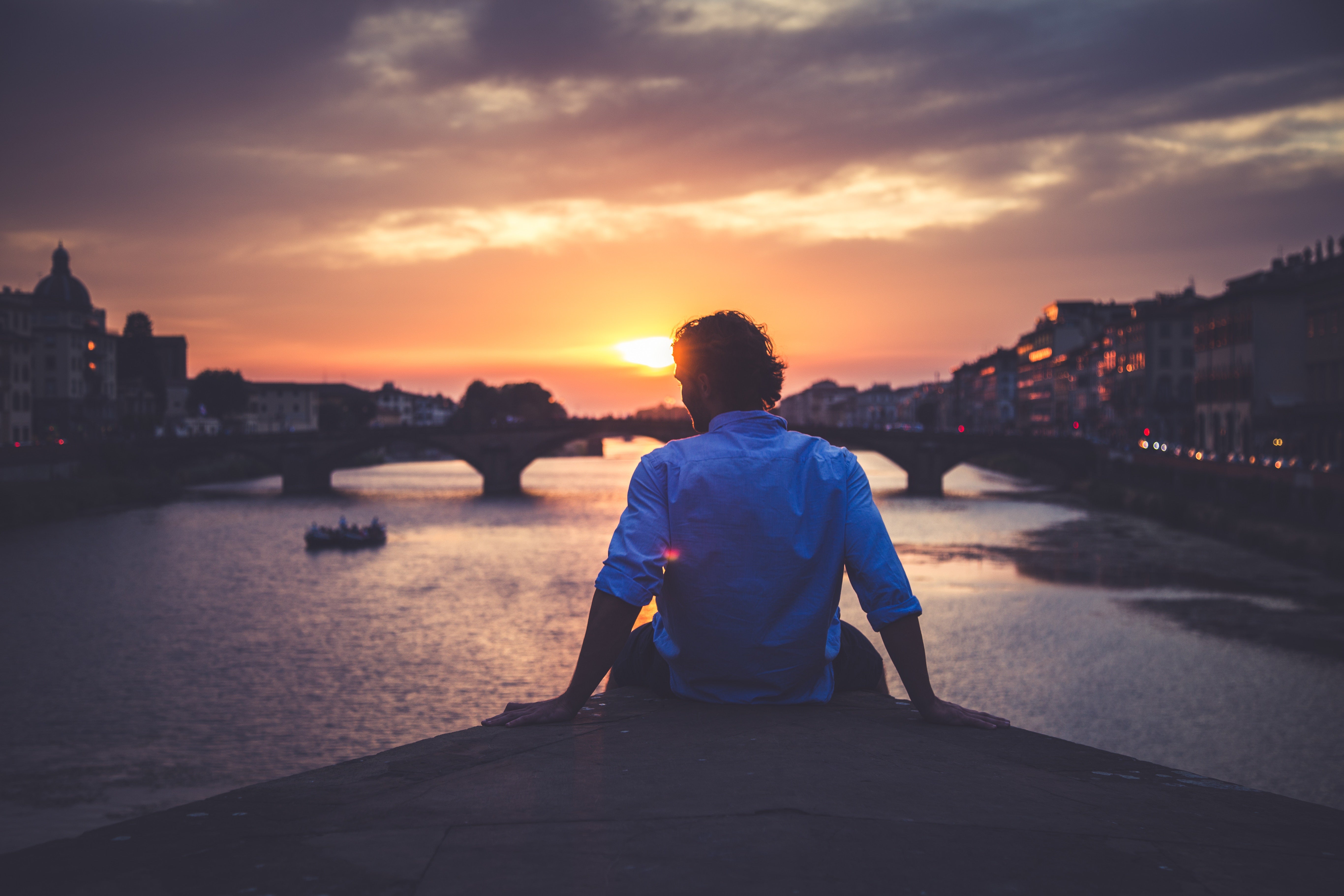 Sunset view over Florence and the Arno River