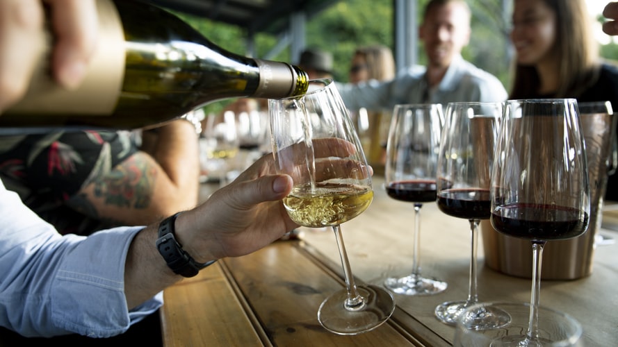 Guided wine tasting with red and white wine glasses