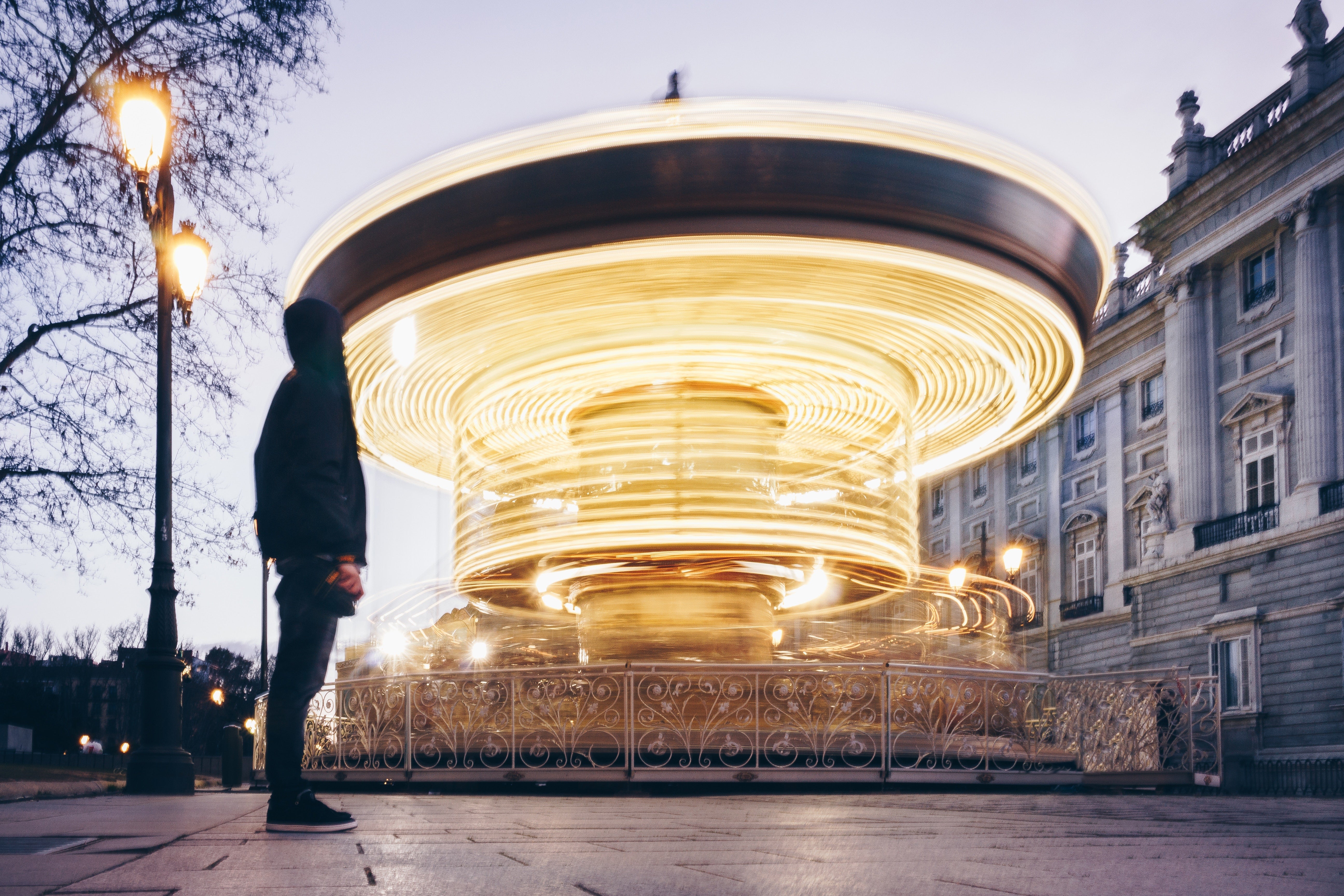 Illuminated carousel in central Madrid